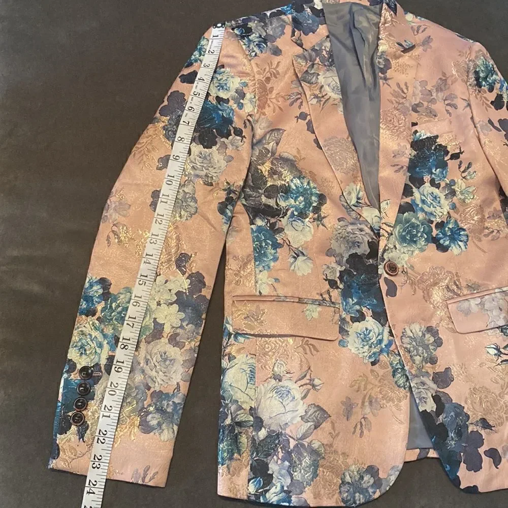 Men’s Floral Jacket Blazer Sports Coat Prom Party Formal Slim Fit Size 32 NWOT